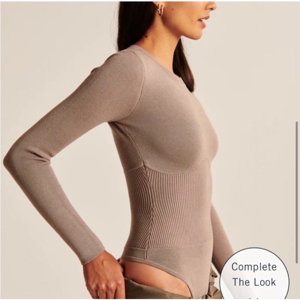 Abercrombie & Fitch Taupe Crew Neck Corset Sweater Bodysuit Stretch Size Small - Picture 2 of 10